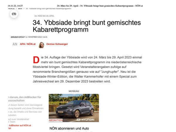 Read more about the article Pressebeitrag „34. Ybbsiade bringt bunt gemischtes Kabarettprogramm“