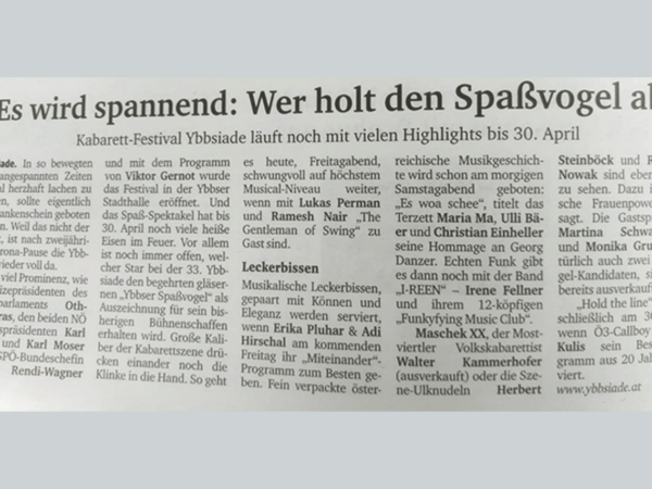 Read more about the article Pressebeitrag „Es wird spannend: Wer holt heuer den Spaßvogel ab?“