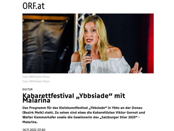 Read more about the article Pressebeitrag „Kabarettfestival „Ybbsiade“ mit Malarina“