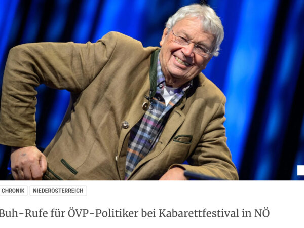 Read more about the article Pressebeitrag „Buh-Rufe für ÖVP-Politiker bei Kabarettfestival in NÖ“