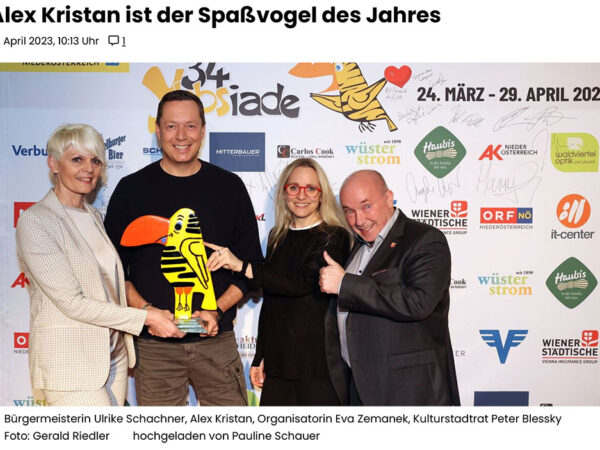 Read more about the article Pressebeitrag „Alex Kristan ist der Spaßvogel des Jahres“