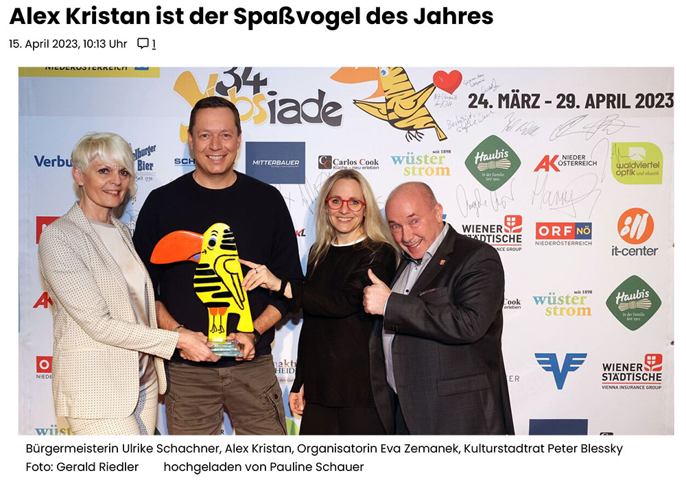 You are currently viewing Pressebeitrag „Alex Kristan ist der Spaßvogel des Jahres“