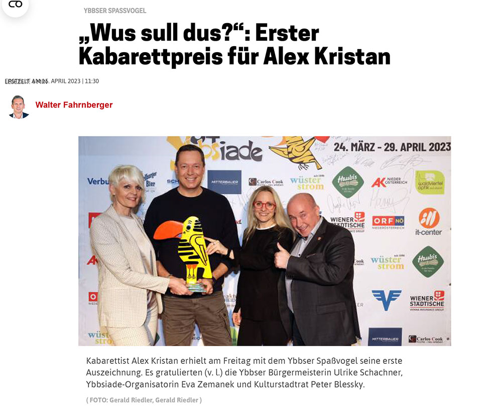 You are currently viewing Pressebeitrag „Wus sull dus?: Erster Kabarettpreis für Alex Kristan“