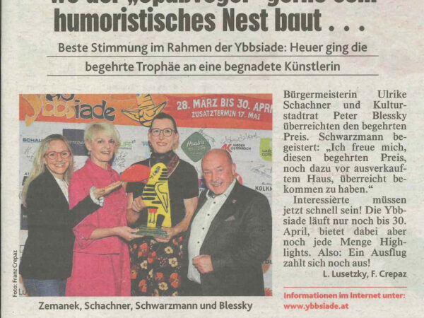 Read more about the article Pressebeitrag „Wo der Spaßvogel gerne sein humoristisches Nest baut“