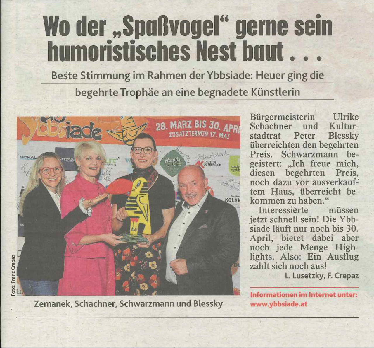 You are currently viewing Pressebeitrag „Wo der Spaßvogel gerne sein humoristisches Nest baut“