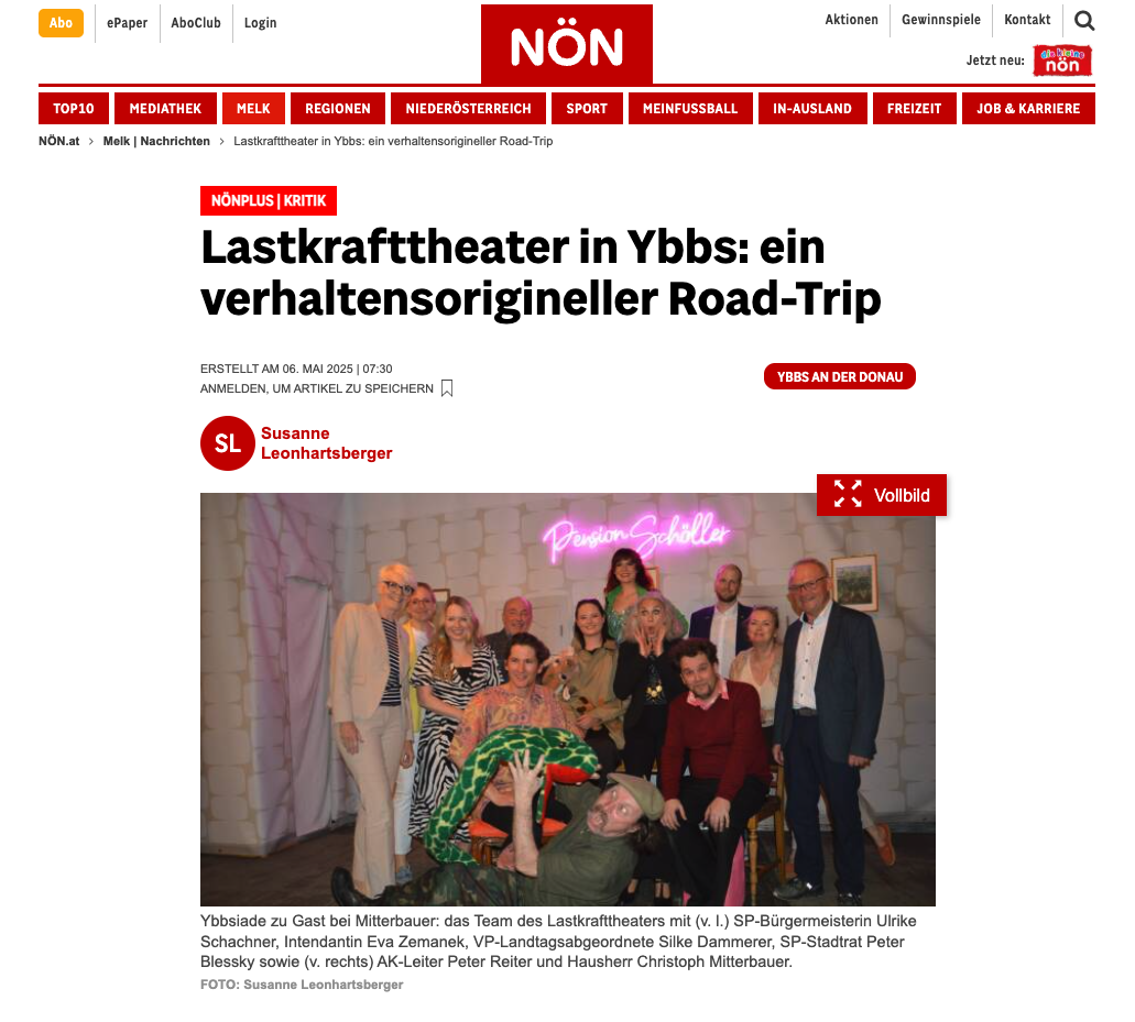 You are currently viewing Pressebeitrag „Lastkrafttheater in Ybbs: ein verhaltensorigineller Road-Trip“
