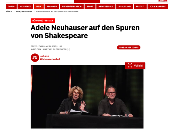 Read more about the article Pressebeitrag „Adele Neuhauser auf den Spuren von Shakespeare“