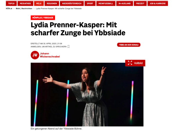 Read more about the article Pressebeitrag „Lydia Prenner-Kasper: Mit scharfer Zunge bei Ybbsiade“