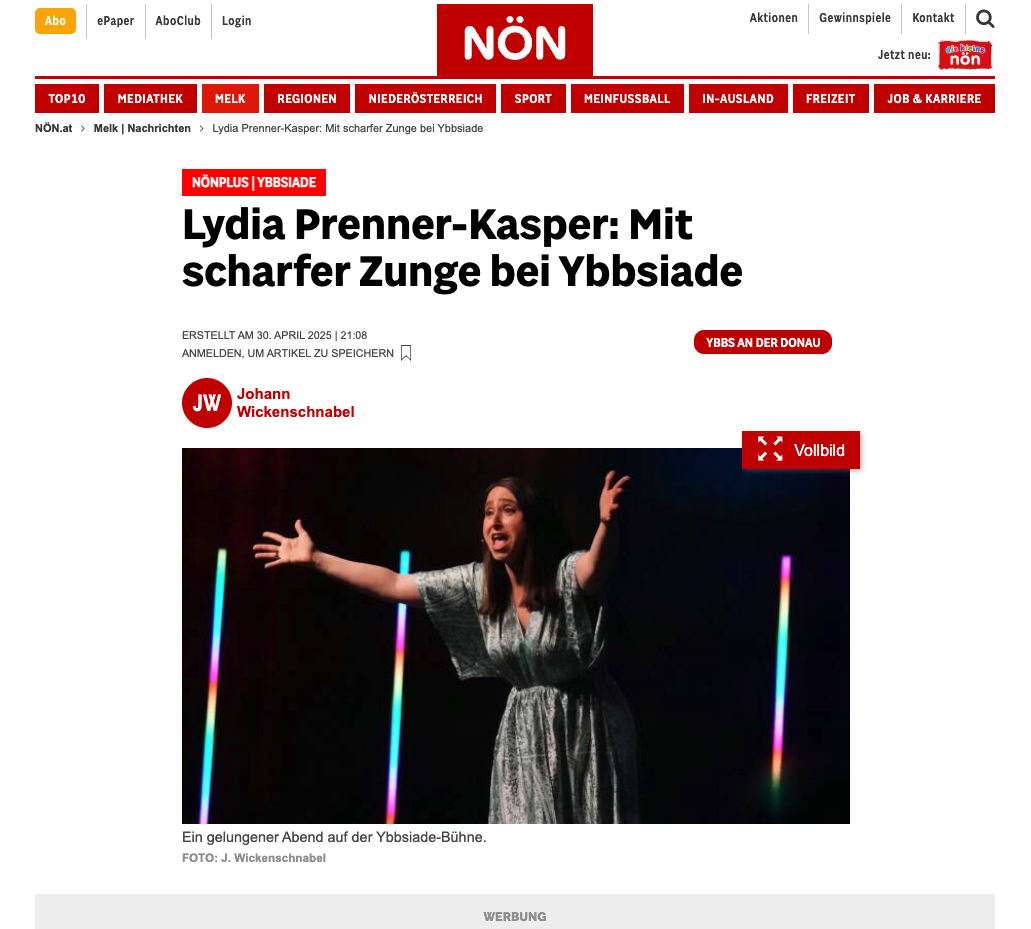 You are currently viewing Pressebeitrag „Lydia Prenner-Kasper: Mit scharfer Zunge bei Ybbsiade“