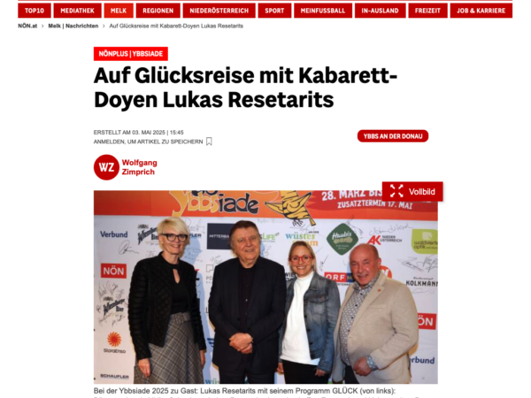Read more about the article Pressebeitrag „Auf Glücksreise mit Kabarett-Doyen Lukas Resetarits“