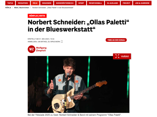 Read more about the article Pressebeitrag „Norbert Schneider: Ollas Paletti in der Blueswerkstatt“