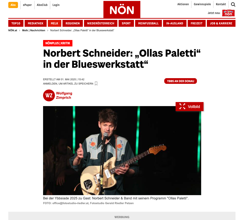 You are currently viewing Pressebeitrag „Norbert Schneider: Ollas Paletti in der Blueswerkstatt“