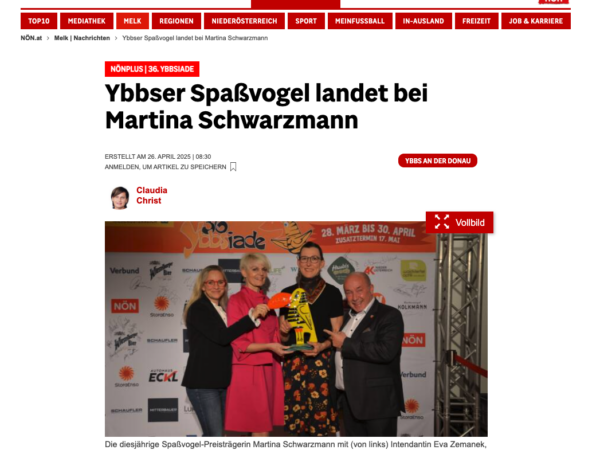 Read more about the article Pressebeitrag „Ybbser Spaßvogel landet bei Martina Schwarzmann“