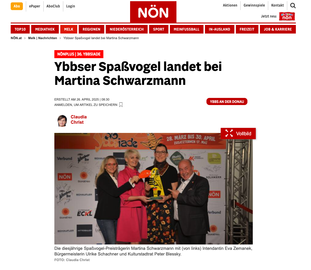 You are currently viewing Pressebeitrag „Ybbser Spaßvogel landet bei Martina Schwarzmann“
