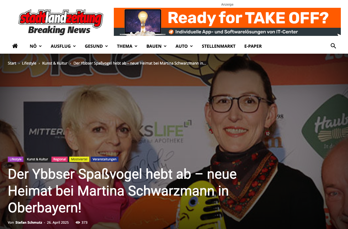 You are currently viewing Pressebeitrag „Der Ybbser Spaßvogel hebt ab – neue Heimat bei Martina Schwarzmann in Oberbayern!“