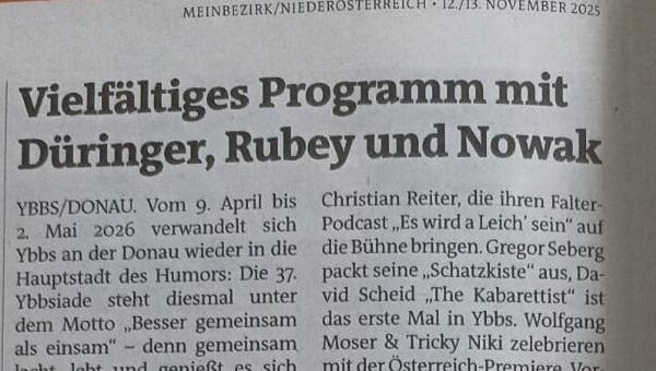 Mehr über den Artikel erfahren Pressebeitrag Mein Bezirk „Vielfältiges Programm mit Düringer, Rubey und Nowak“
