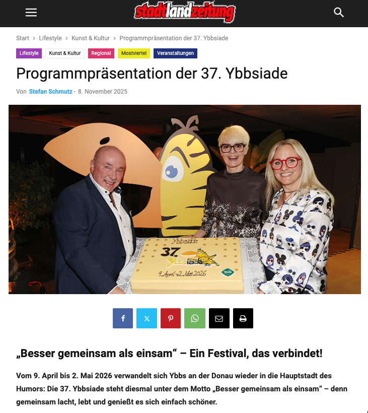 Du betrachtest gerade Pressebeitrag Stadtlandzeitung „Programmpräsentation 37. Ybbsiade“