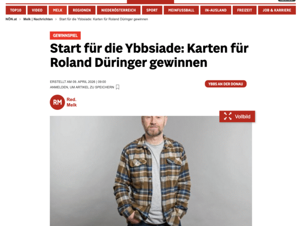 Mehr über den Artikel erfahren Pressebeitrag NÖN „Start für die Ybbsiade: Karten für Roland Düringer gewinnen“