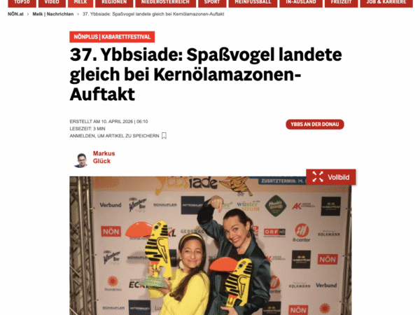 Mehr über den Artikel erfahren Pressebeitrag NÖN „37. Ybbsiade: Spaßvogel landete gleich bei Kernölamazonen-Auftakt“