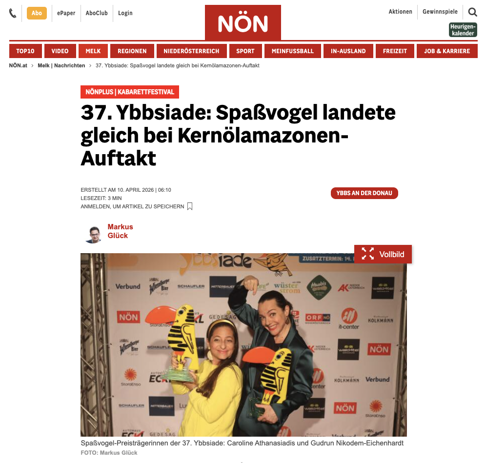 Du betrachtest gerade Pressebeitrag NÖN „37. Ybbsiade: Spaßvogel landete gleich bei Kernölamazonen-Auftakt“
