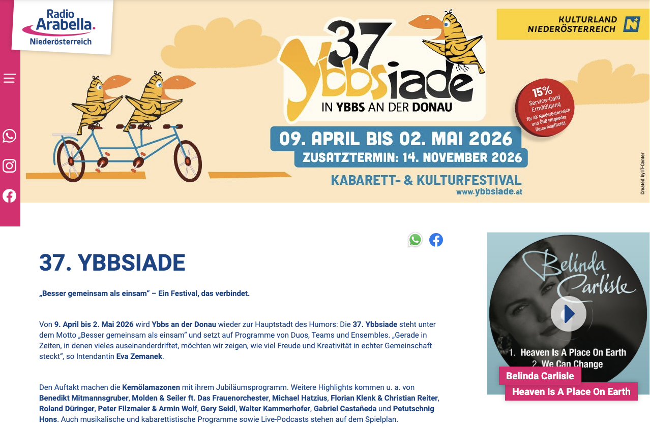 Du betrachtest gerade Pressebeitrag Radio Arabella „37. Ybbsiade“